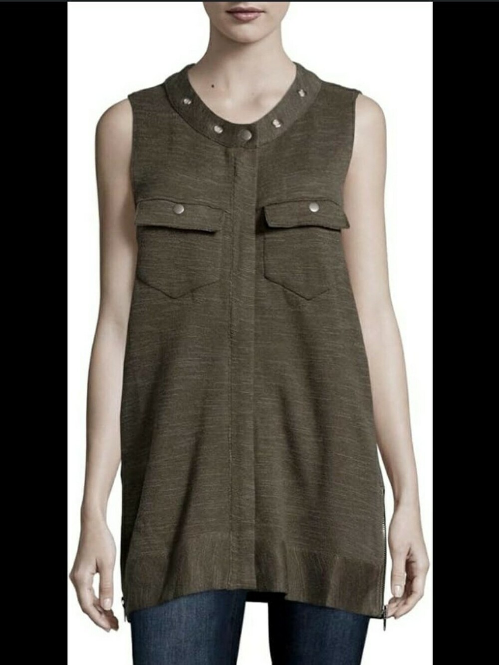 Free People Highway Utility Vest in Dark Olive Green. Size: XS
